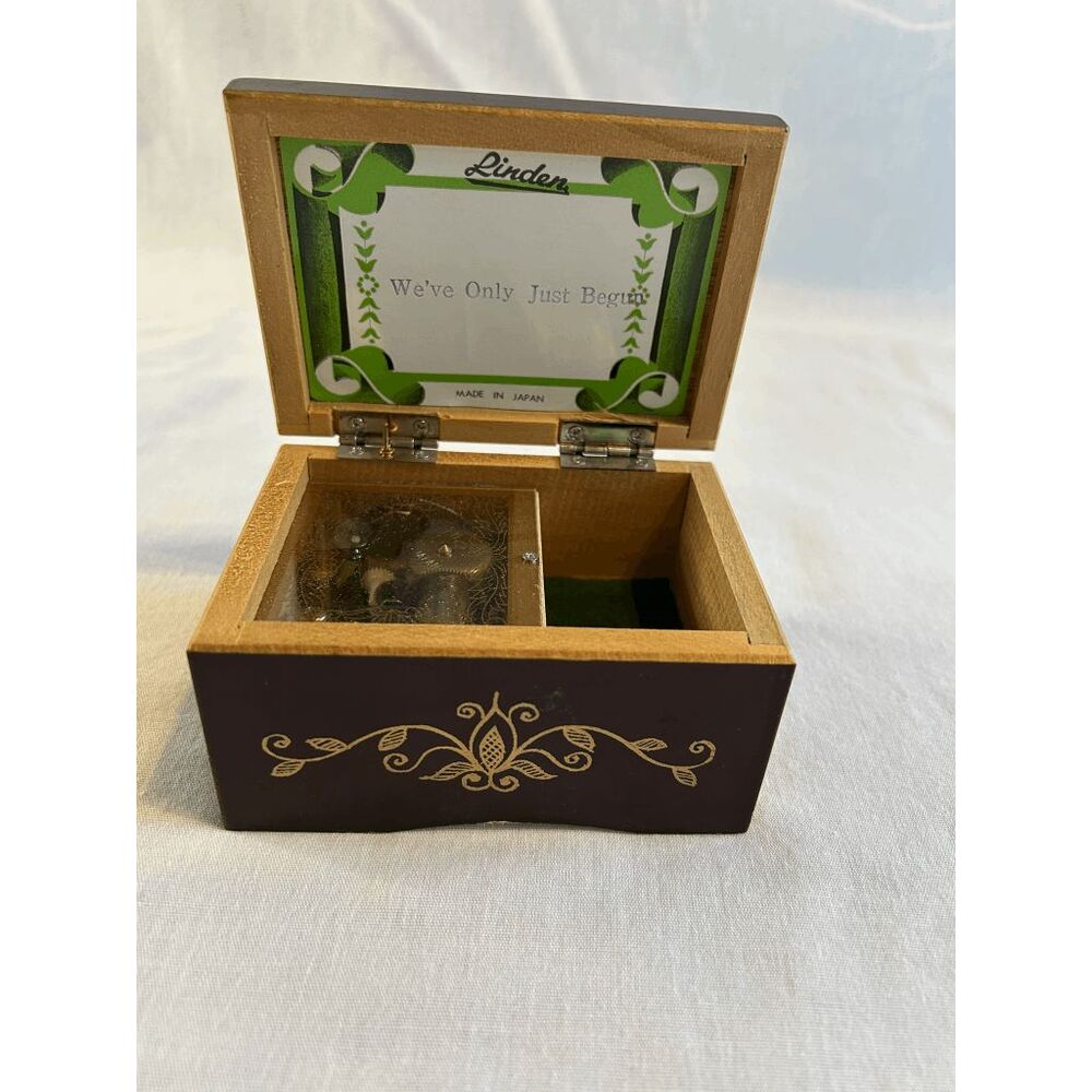 Vintage Linden Small Wooden Music Box "We've Only Just Begun" Child w/ Dog